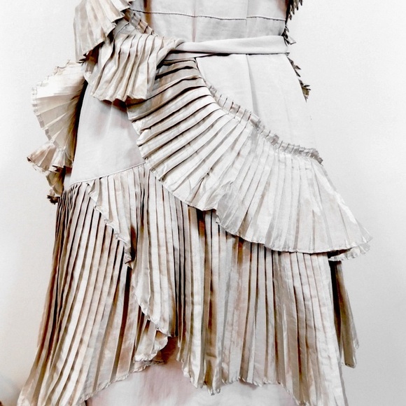 GAP Vintage Sleeveless Mini Dress in Grey/Taupe with Champagne Ruffles Size XS - Picture 4 of 10